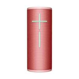 Altavoz Bluetooth Ultimate Ears BOOM 4 IP67 15h Rojo, vista frontal: tela roja con botón + menta y bordes rosas