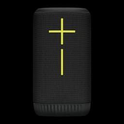 Enceinte portable Logitech Ultimate Ears Everboom IP67 20h Bluetooth Noir, vue de face: grille noire avec croix jaune