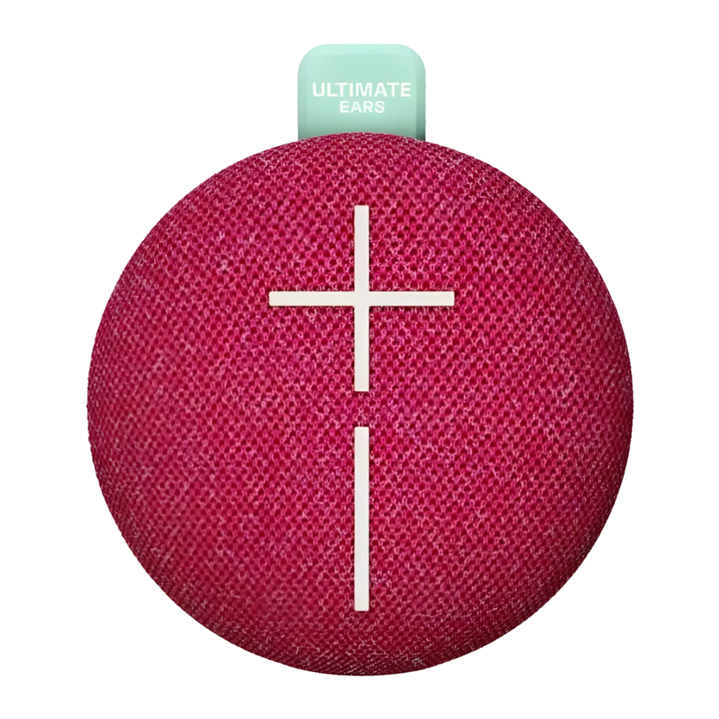 Altavoz portátil Ultimate Ears Miniroll IP67 12h Bluetooth Rosa, frontal: cuerpo esférico rosa con tela y botones en cruz