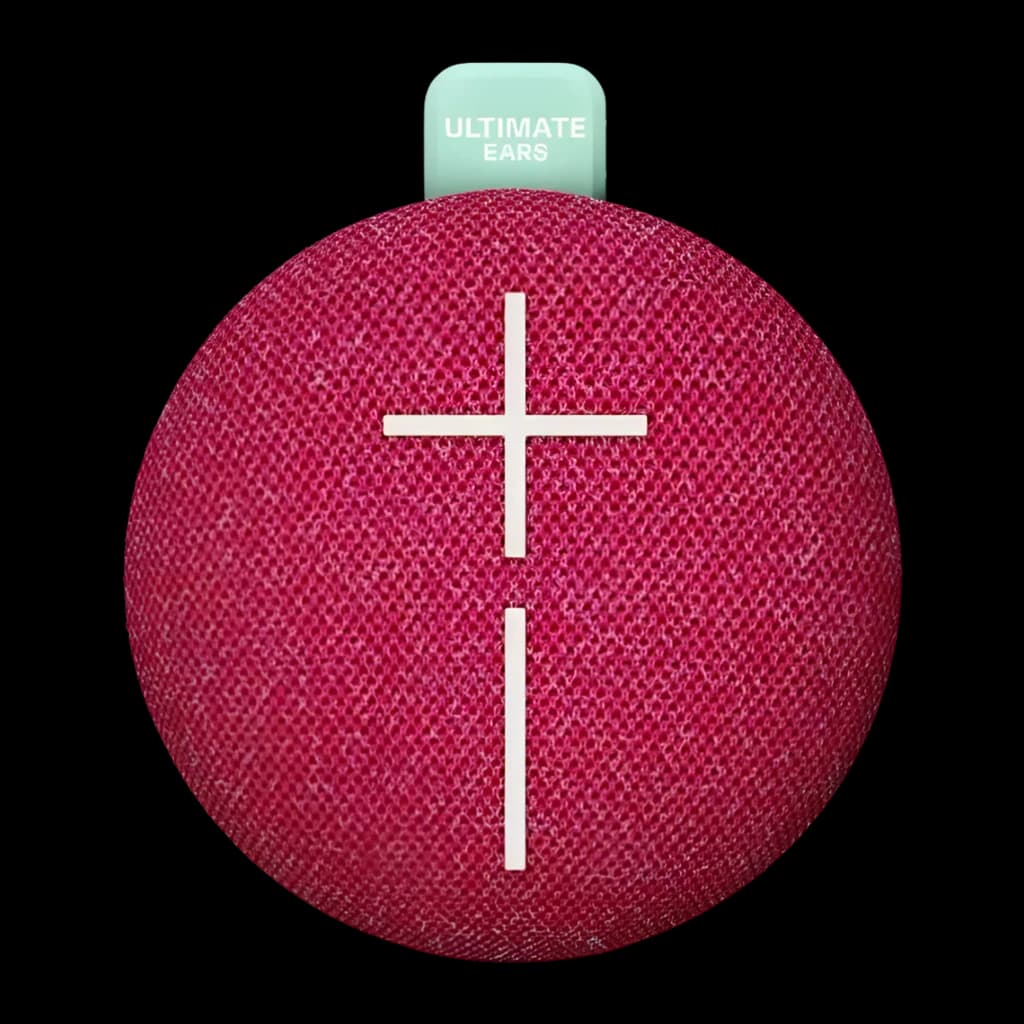 Altavoz portátil Ultimate Ears Miniroll IP67 12h Bluetooth Rosa, frontal: cuerpo esférico rosa con tela y botones en cruz