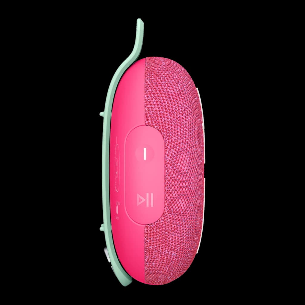 Altavoz portátil Ultimate Ears Miniroll IP67 12h Bluetooth Rosa, vista lateral: botones de control y asa verde menta