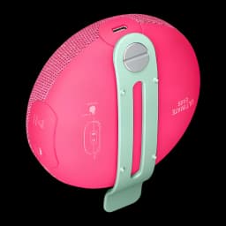 Altavoz portátil Ultimate Ears Miniroll IP67 12h Bluetooth Rosa, vista trasera: clip menta, puerto USB-C y botones laterales