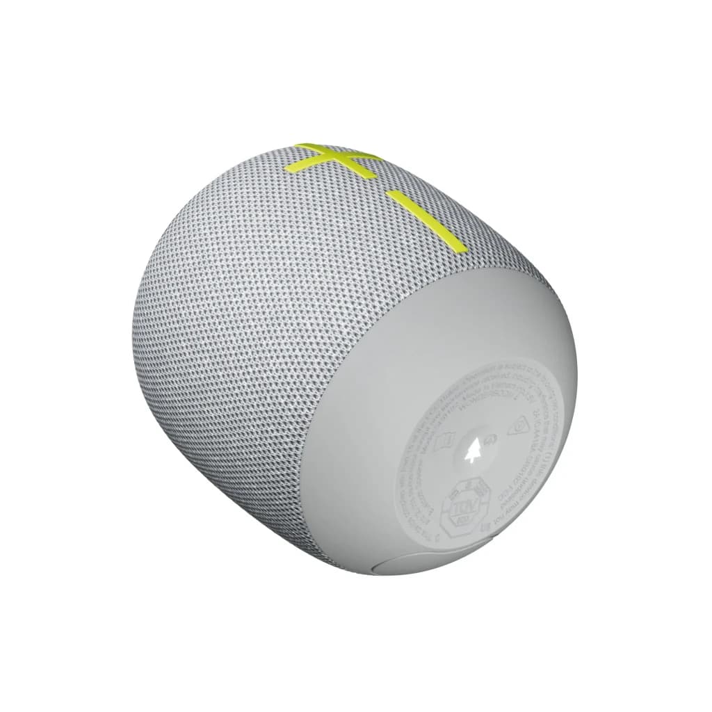 Altavoz portátil Ultimate Ears Wonderboom 4 Joyous Brights 14h Bluetooth, vista inferior: base con etiqueta y tela gris