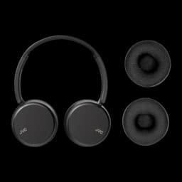 Casque JVC Arceau Bluetooth 5.2 35h Noir HA-S36WS, vue de face: casque et paire de coussinets de remplacement amovibles