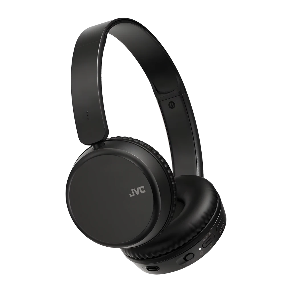 Auriculares JVC Diadema Bluetooth 5.2 35h Negro HA-S36WS, vista lateral: logo JVC en copa derecha y botones en canto