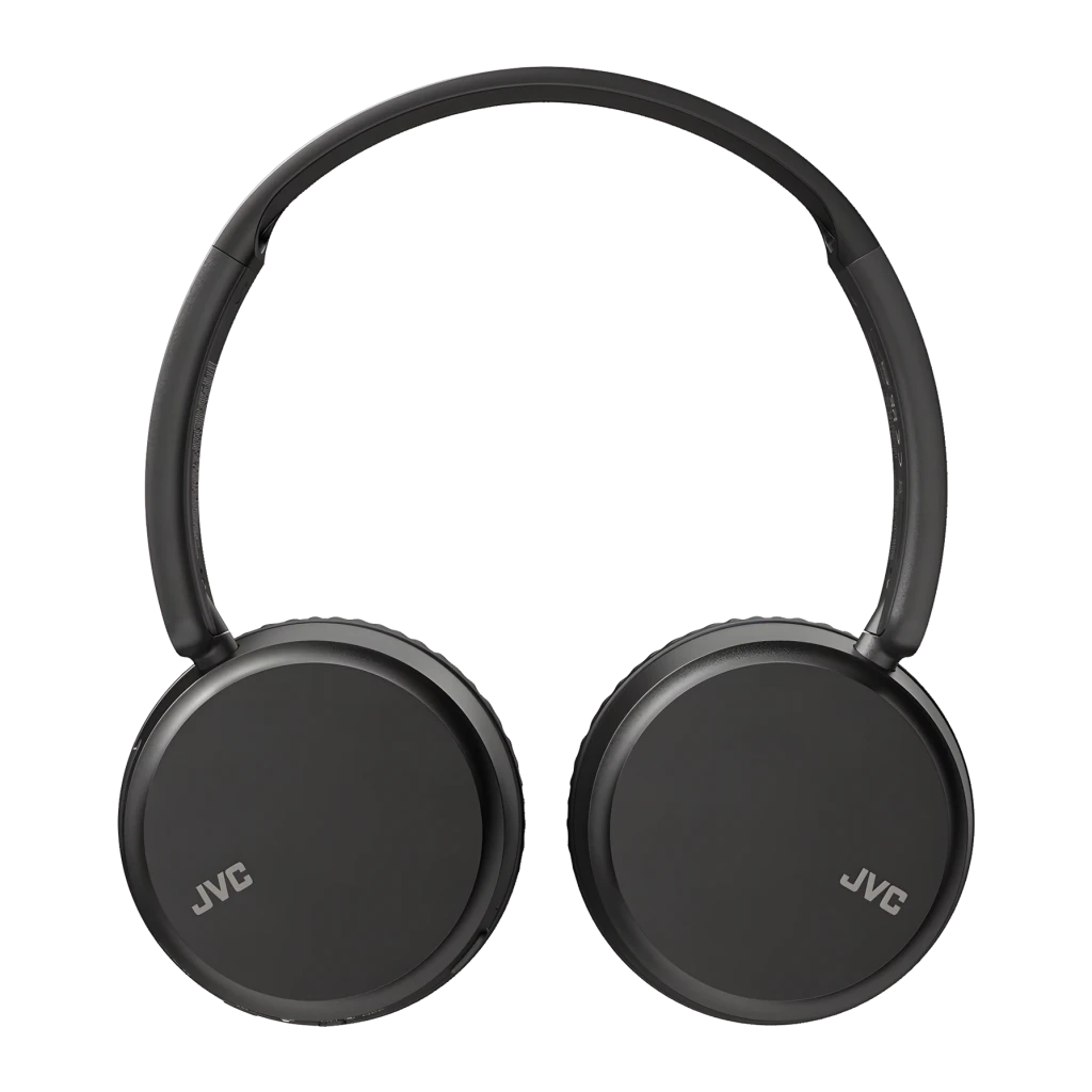 Auriculares JVC Diadema Bluetooth 5.2 35h Negro HA-S36WS, vista frontal: diadema y almohadillas con logo JVC en fondo negro
