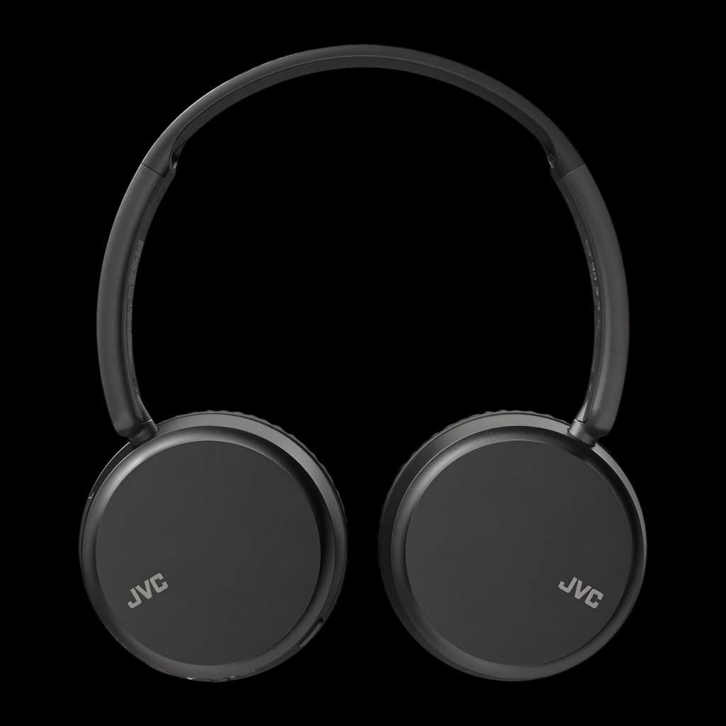 Casque JVC Arceau Bluetooth 5.2 35h Noir HA-S36WS, vue de face: arceau et coussinets avec logo JVC sur fond noir