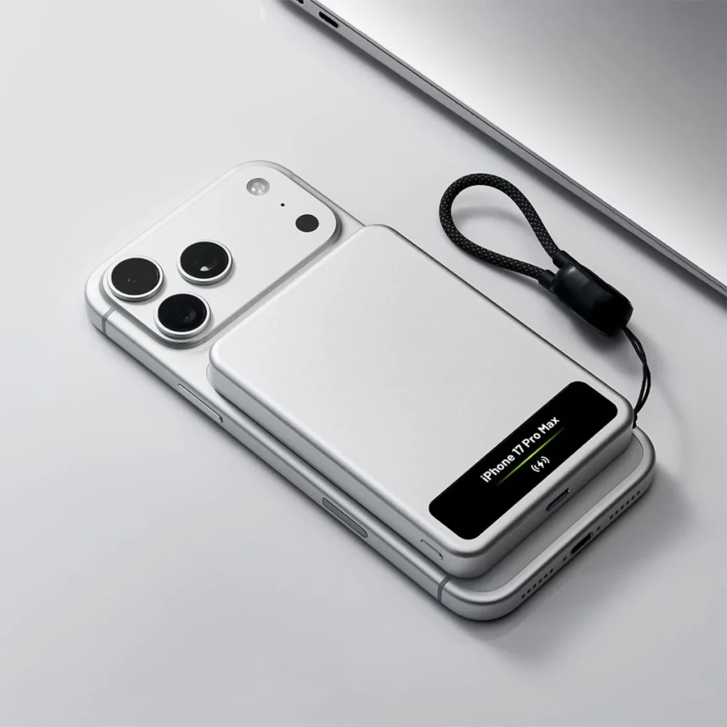 Power Bank Sharge Smart Magnetic M8 5000mAh Argent Qi2 MagSafe 15W, utilisation: fixé magnétiquement à un iPhone, écran OLED