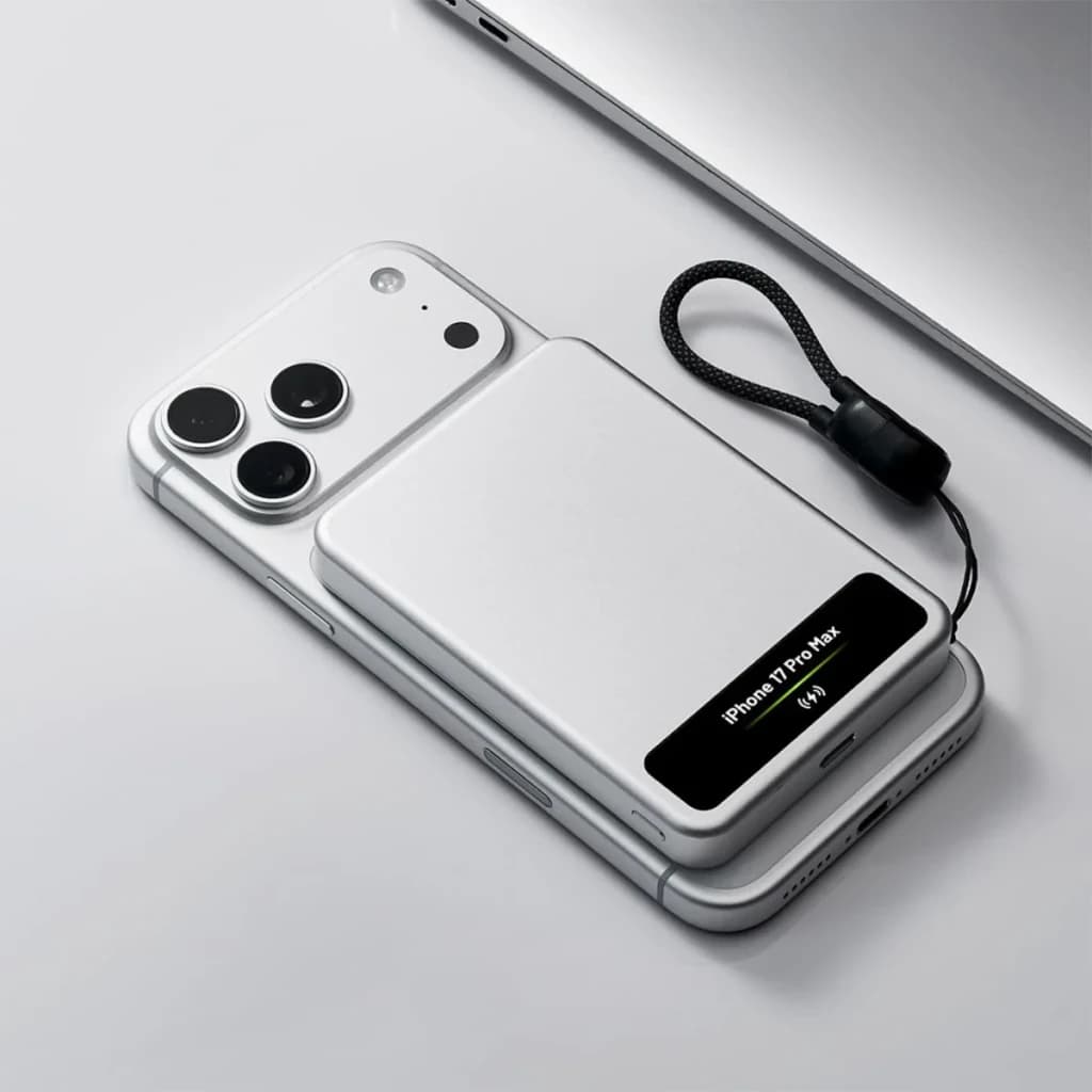 Power Bank Sharge Smart Magnetic M8 5000mAh Argent Qi2 MagSafe 15W, utilisation: fixé magnétiquement à un iPhone, écran OLED