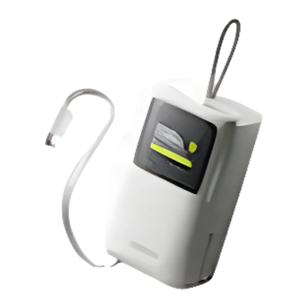 Power Bank Sharge HyperTower E3 10000mAh Blanc Câble USB-C rétractable intégré 45W, vue en angle: écran LED, câble USB-C