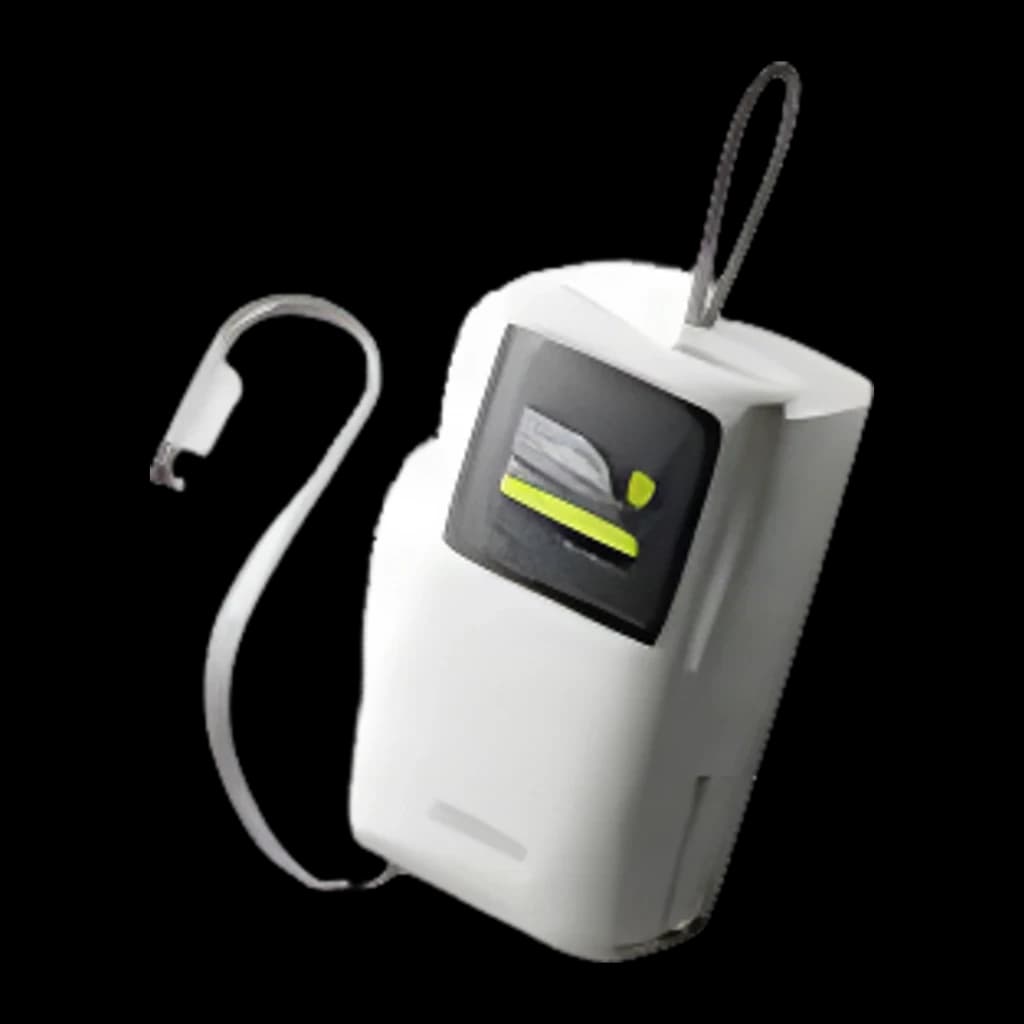 Power Bank Sharge HyperTower E3 10000mAh Blanc Câble USB-C rétractable intégré 45W, vue en angle: écran LED, câble USB-C