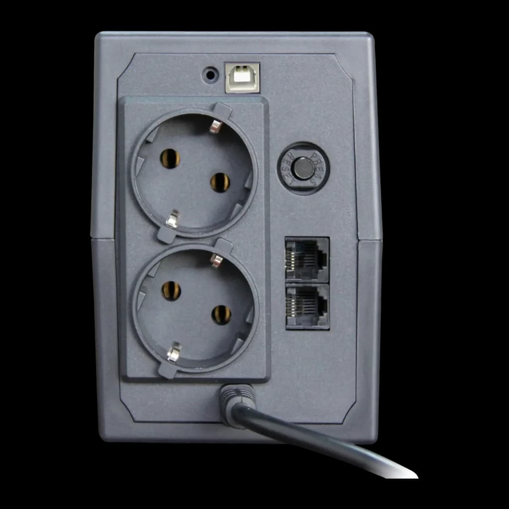 SAI L-Link LL-5707 Línea Interactiva 700VA 360W Negro, vista trasera: 2 enchufes Schuko, puerto USB-B, 2 puertos RJ y cable