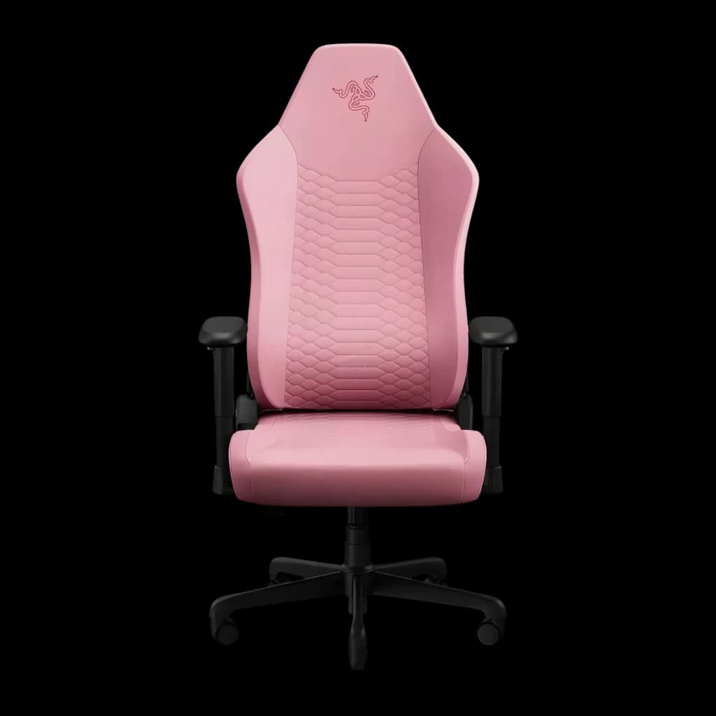 Chaise Gaming Razer Iskur V2 X NewGen Quartz Rose Cuir EPU 2D 136 kg, détail face avant: revêtement rose avec coutures