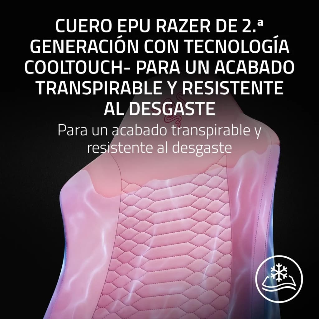 Chaise Gaming Razer Iskur V2 X NewGen Quartz Rose Cuir EPU 2D 136 kg, détail: revêtement rose à coutures losange