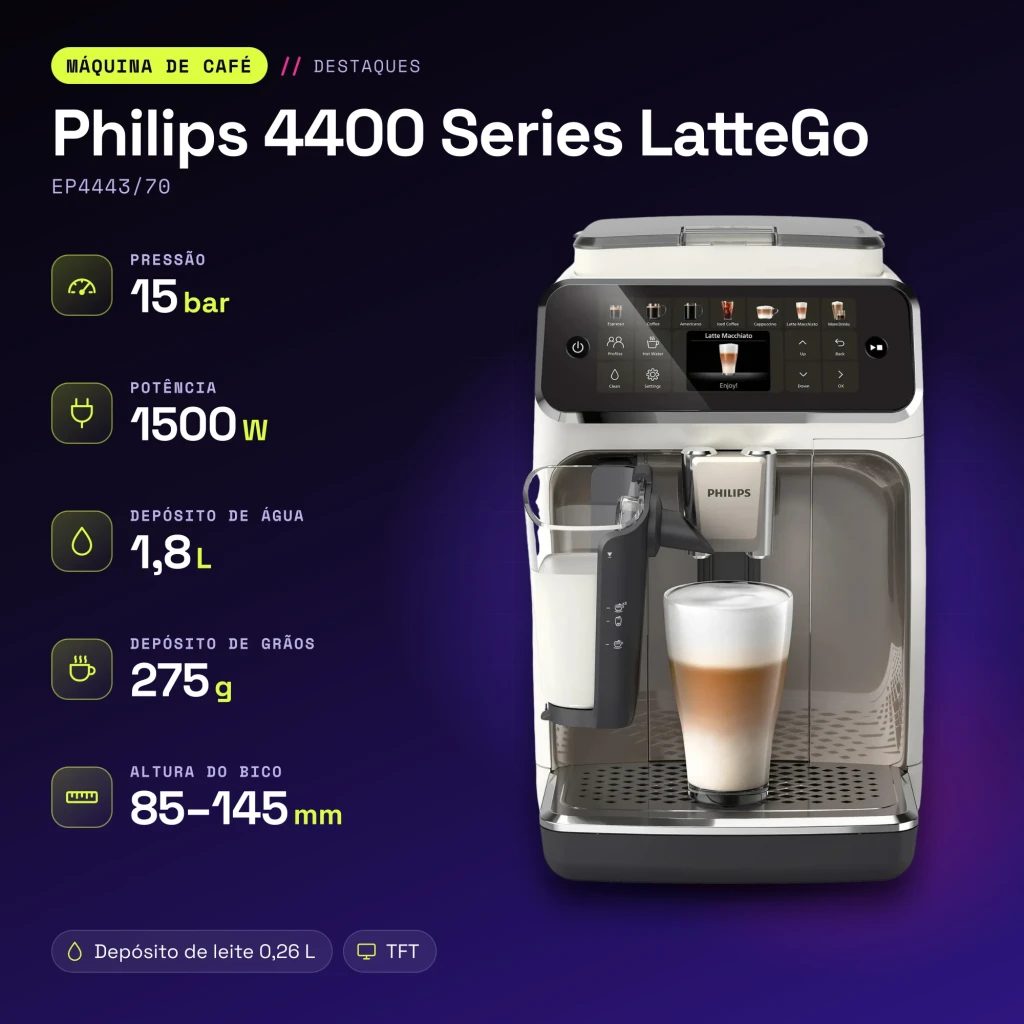 Cafetera superautomática Philips 4400 Series LatteGo EP4443/70 Gris - características