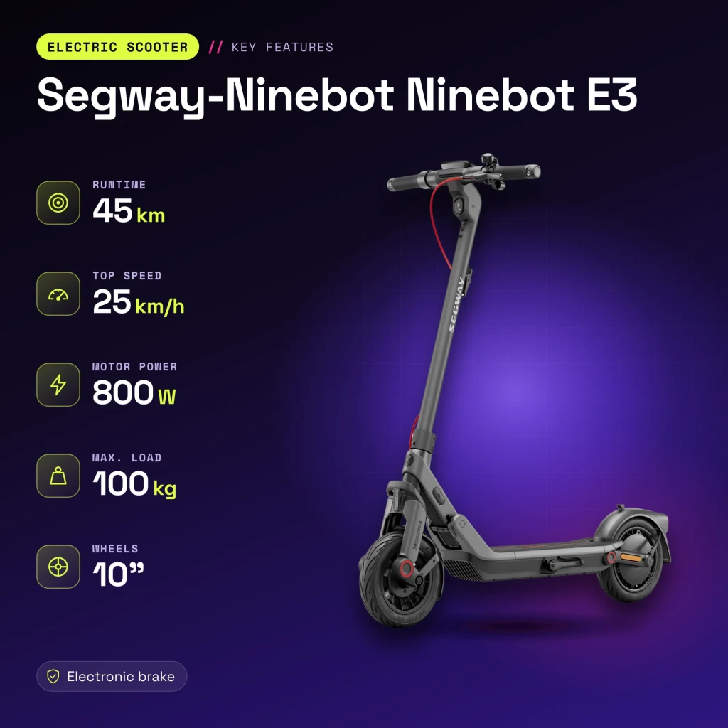 Patinete eléctrico Segway-Ninebot Ninebot E3 400W 45km 25km/h 10 pulgadas Negro/Gris - características