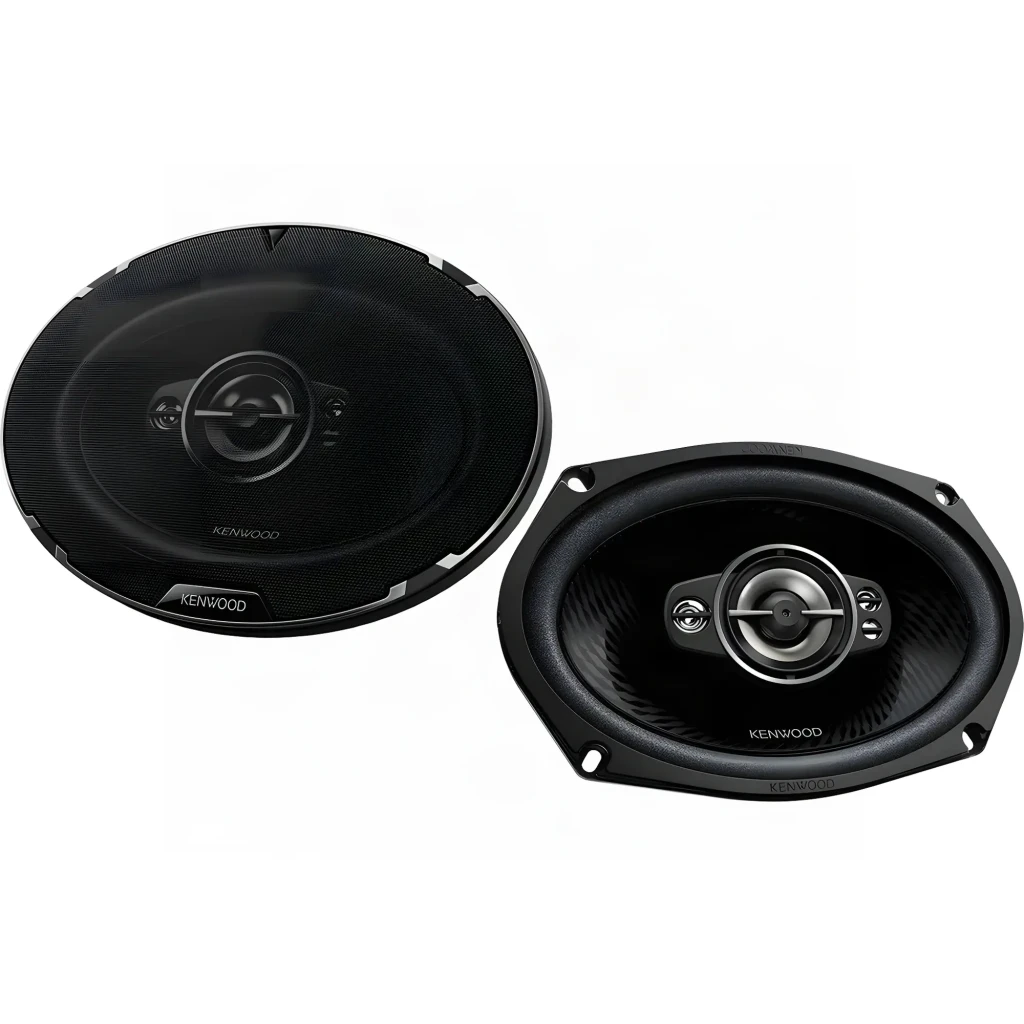 Altavoces de coche Kenwood 150W RMS Negro KFC-PS6997, par: unidad redonda con rejilla y unidad ovalada sin rejilla mostrando