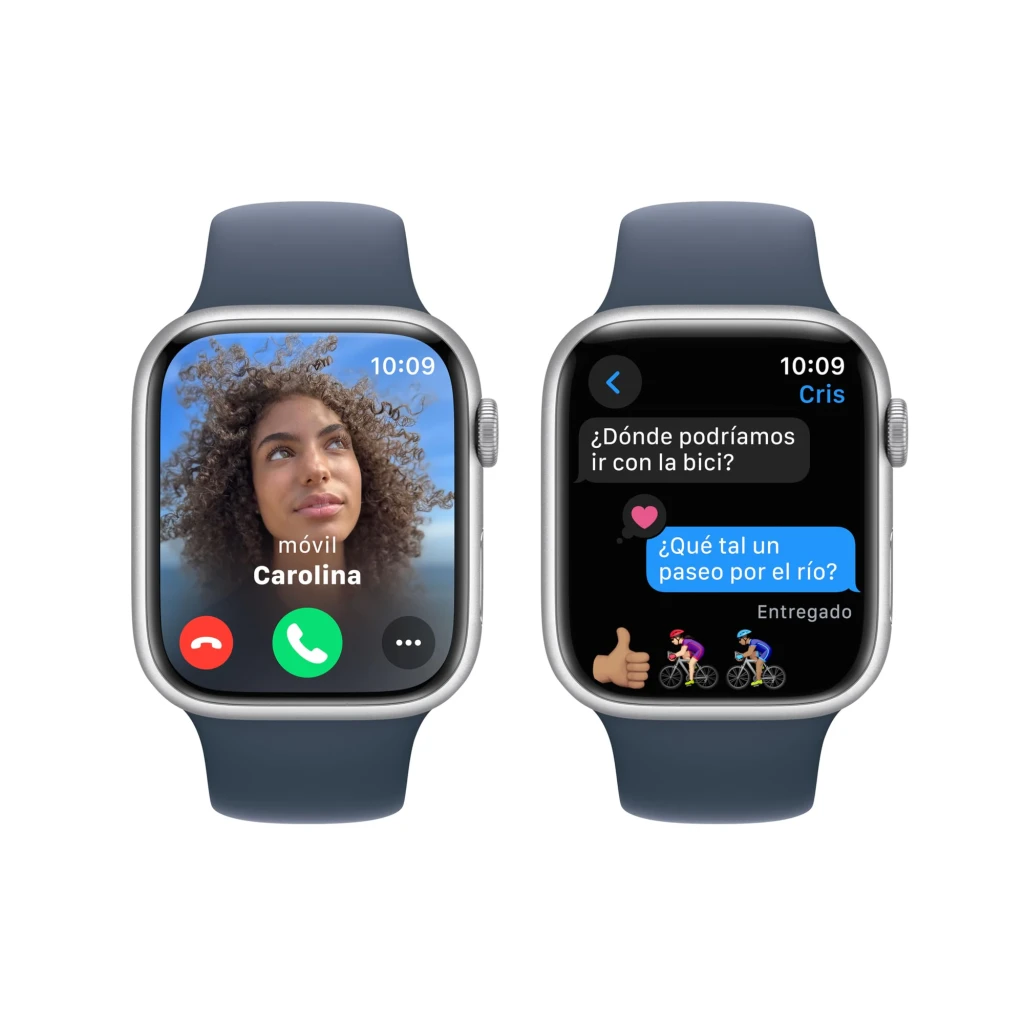 Apple Watch Series 9 45mm GPS + Cellular Plata LTE NFC Batería 36 Horas, dos vistas: llamada entrante y conversación