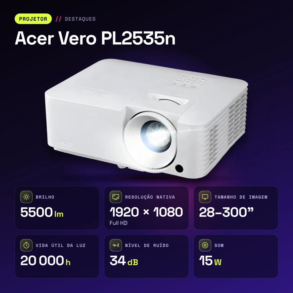 Proyector Acer Vero 1080p 5500 Lúmenes ANSI DLP Autoenfoque Blanco PL2535n - características