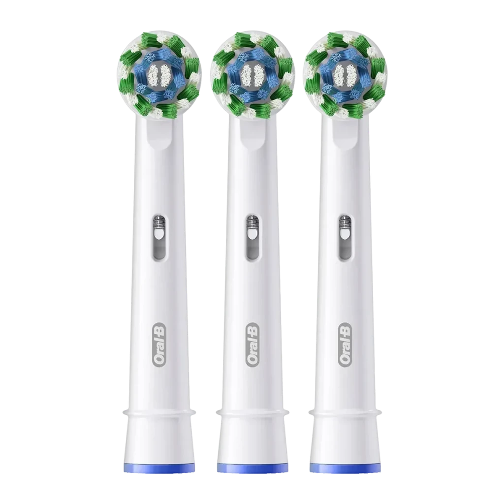 Cabezal de Recambio Oral-B Pro CrossAction Pack 6 Cabezales de Recambio, vista frontal: 3 cabezales blancos con cerdas