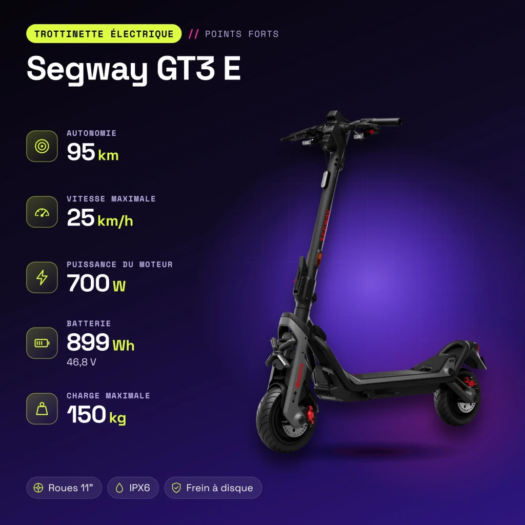 Patinete eléctrico Segway GT3 E 700W 95km 25km/h 11 pulgadas Negro - características