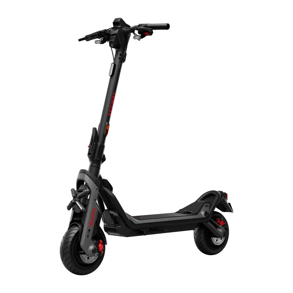 Patinete eléctrico Segway GT3 E 700W 95km 25km/h 11 pulgadas Negro, vista frontal: manillar con luces, frenos de disco rojos
