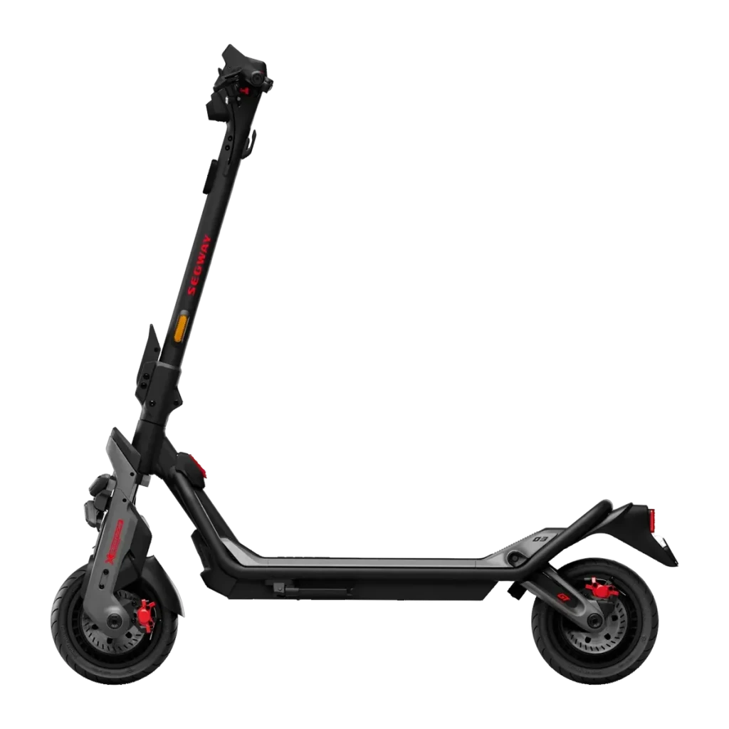 Patinete eléctrico Segway GT3 E 700W 95km 25km/h 11 pulgadas Negro, detalle lateral: frenos de disco rojos, ruedas y logo