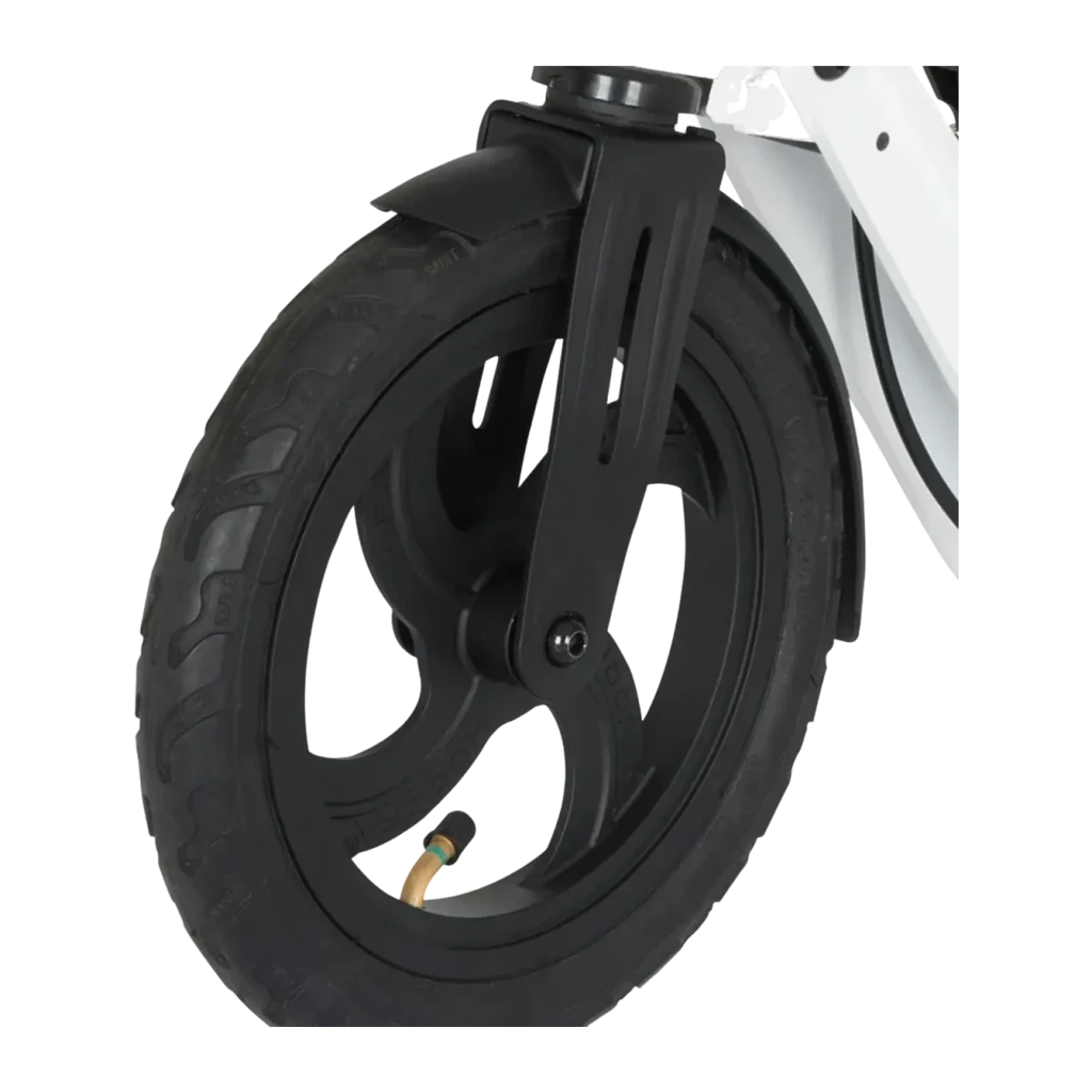 Hudora BigWheel Air 230 Dual Brake Negro/Blanco Patinete clásico plegable, detalle: rueda delantera neumática con válvula