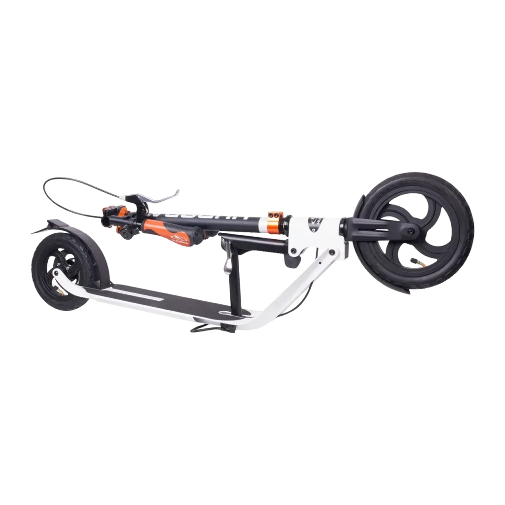 Hudora BigWheel Air 230 Dual Brake Negro/Blanco Patinete clásico plegable, detalle: patinete plegado en horizontal mostrando