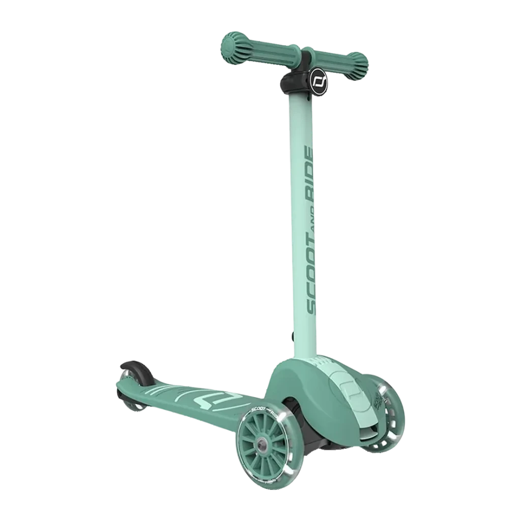 Patinete infantil Scoot and Ride Highwaykick 3S 3 ruedas · 50 kg · Plegable Verde, vista frontal: manillar en T, columna