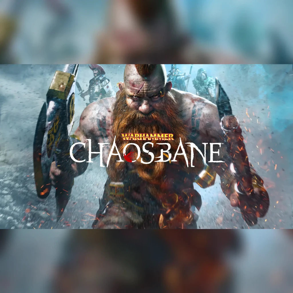 Videojuego Sony Interactive Entertainment Warhammer: Chaosbane PS4, en uso: arte del juego con enano barbado empuñando hacha