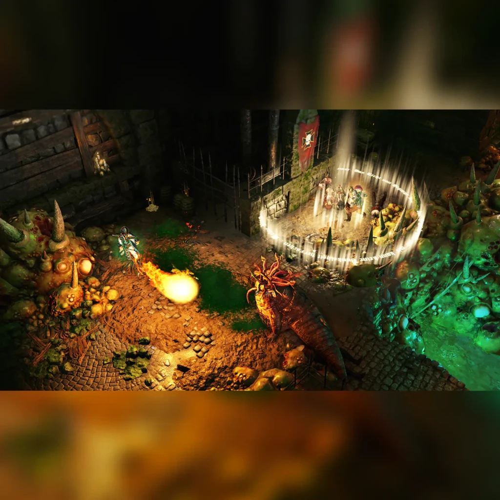 Videojuego Sony Interactive Entertainment Warhammer: Chaosbane PS4, en uso: combate isométrico con héroe lanzando bola