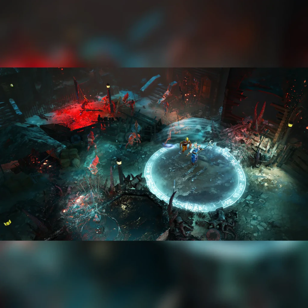 Videojuego Sony Interactive Entertainment Warhammer: Chaosbane PS4, en uso: captura isométrica con círculo rúnico azul