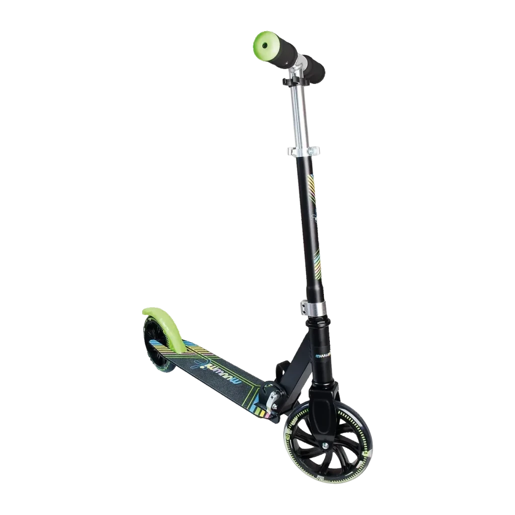 Patinete Muuwmi Aluminium Scooter Neon 180 mm con ruedas luminosas 180mm Negro, vista frontal: manillar negro con puños