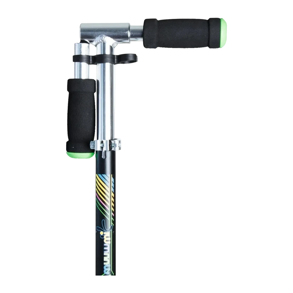 Patinete Muuwmi Aluminium Scooter Neon 180 mm con ruedas luminosas 180mm Negro, detalle: manillar con puños negros y puntas