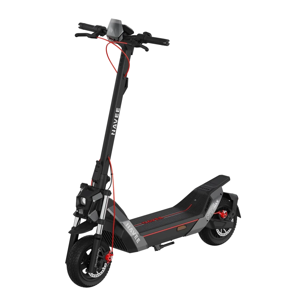 Patinete Eléctrico NAVEE NT5 Max 700W 85km 25km/h 10,5 pulgadas Negro, vista frontal: chasis negro con detalles rojos