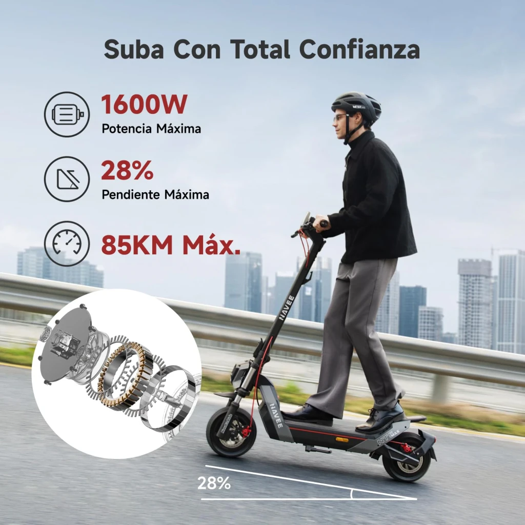 Patinete Eléctrico NAVEE NT5 Max 700W 85km 25km/h 10,5 pulgadas Negro, uso: rider en carretera con datos de potencia 1600W