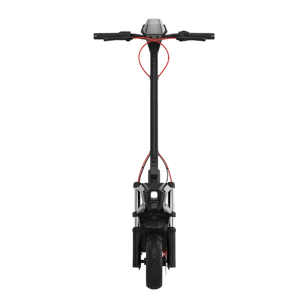 Patinete Eléctrico NAVEE NT5 Max 700W 85km 25km/h 10,5 pulgadas Negro, detalle frontal: manillar, cable rojo, horquilla