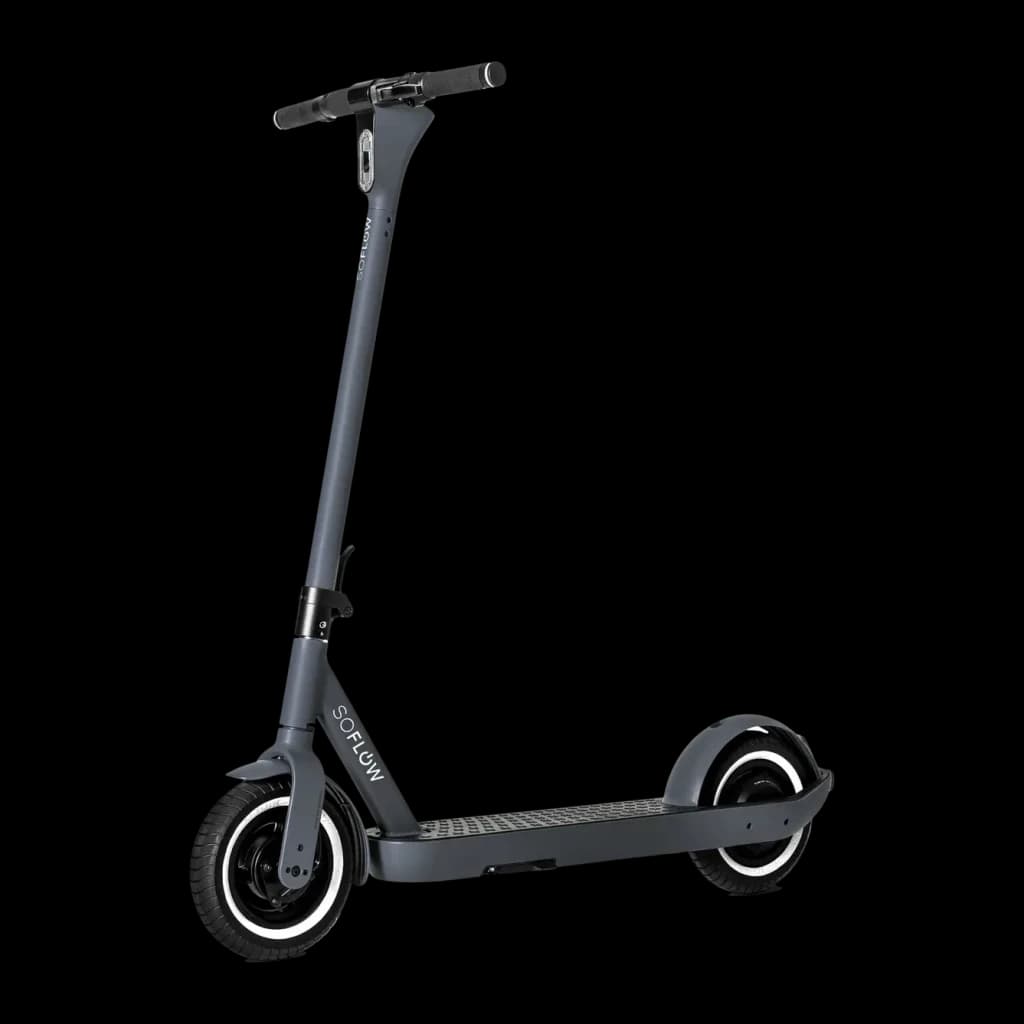 Trottinette électrique SoFlow SO ONE Pro 500W 65km 22km/h 10 pouces Noir, vue de face: guidon, plateforme et roues 10 pouces