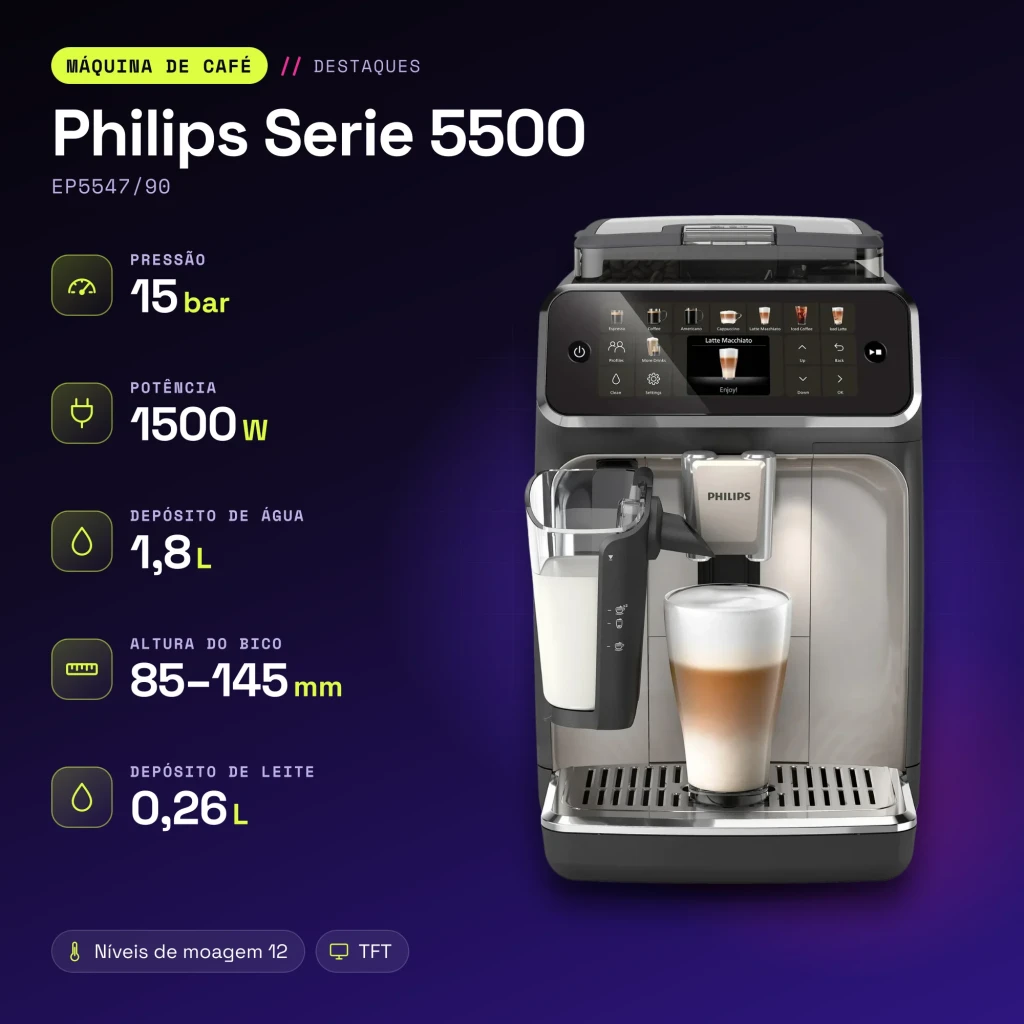 Cafetera Superautomática Philips Serie 5500 EP5547/90 Molinillo Cerámico LatteGo Gris - características