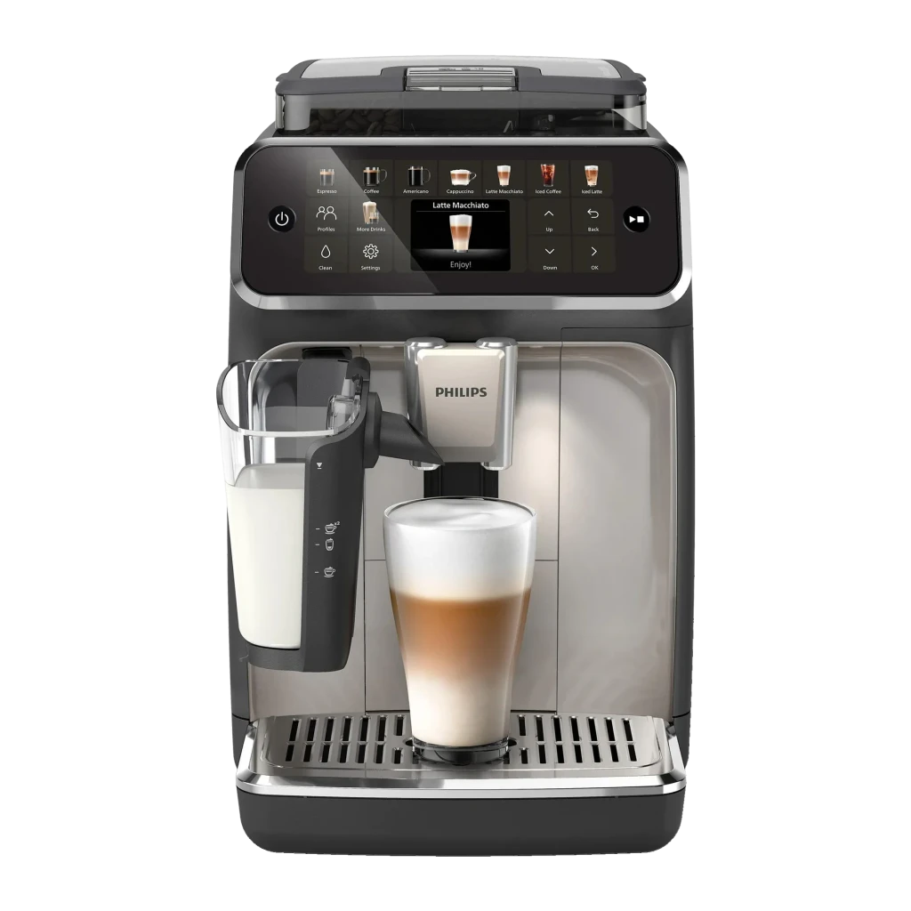 Cafetera Superautomática Philips Serie 5500 EP5547/90 Molinillo Cerámico LatteGo Gris, vista frontal: pantalla táctil