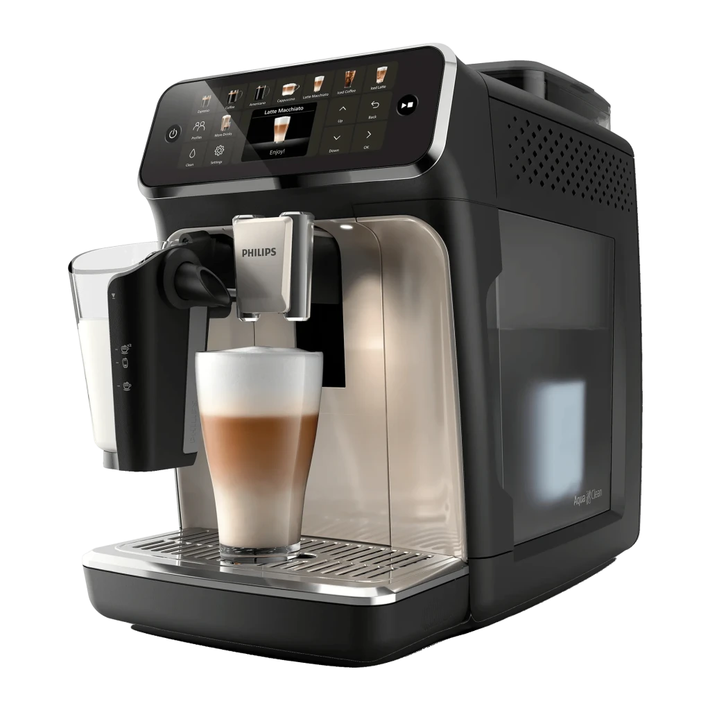 Cafetera Superautomática Philips Serie 5500 EP5547/90 Molinillo Cerámico LatteGo Gris, detalle: pantalla táctil con menú