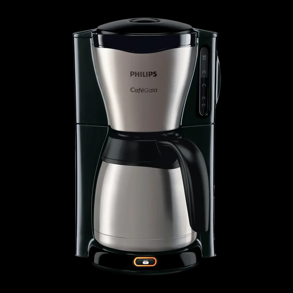 Cafetière filtre Philips Café Gaia HD7548/20 1,32L 15 tasses 1100W Noir, vue de face: corps inox et noir, carafe thermique