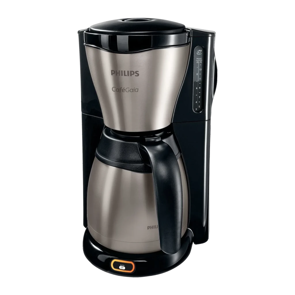 Cafetera de goteo Philips Café Gaia HD7548/20 1,32L 15 tazas 1100W Negro, detalle: jarra térmica acero, escala tazas lateral