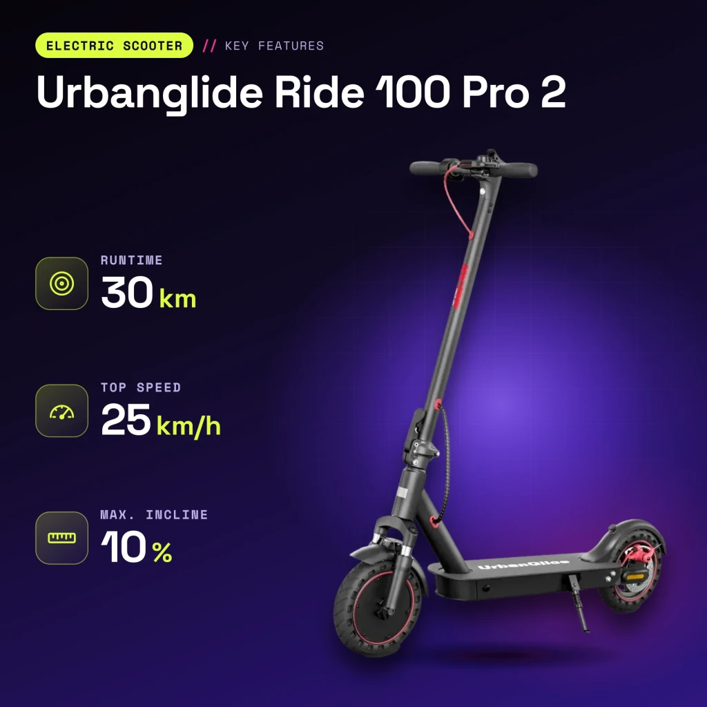 Patinete Eléctrico Urbanglide Ride 100 Pro 2 350W 30km 25km/h 10 pulgadas Negro - características
