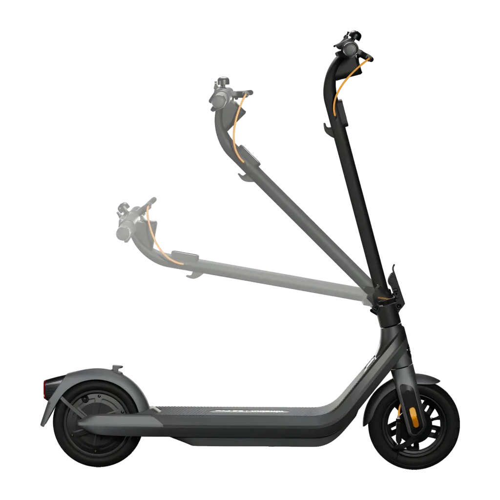 Trotinete Elétrica Ninebot by Segway KickScooter E2 Pro E Preto, detalhe: sequência de dobragem do guiador em três posições