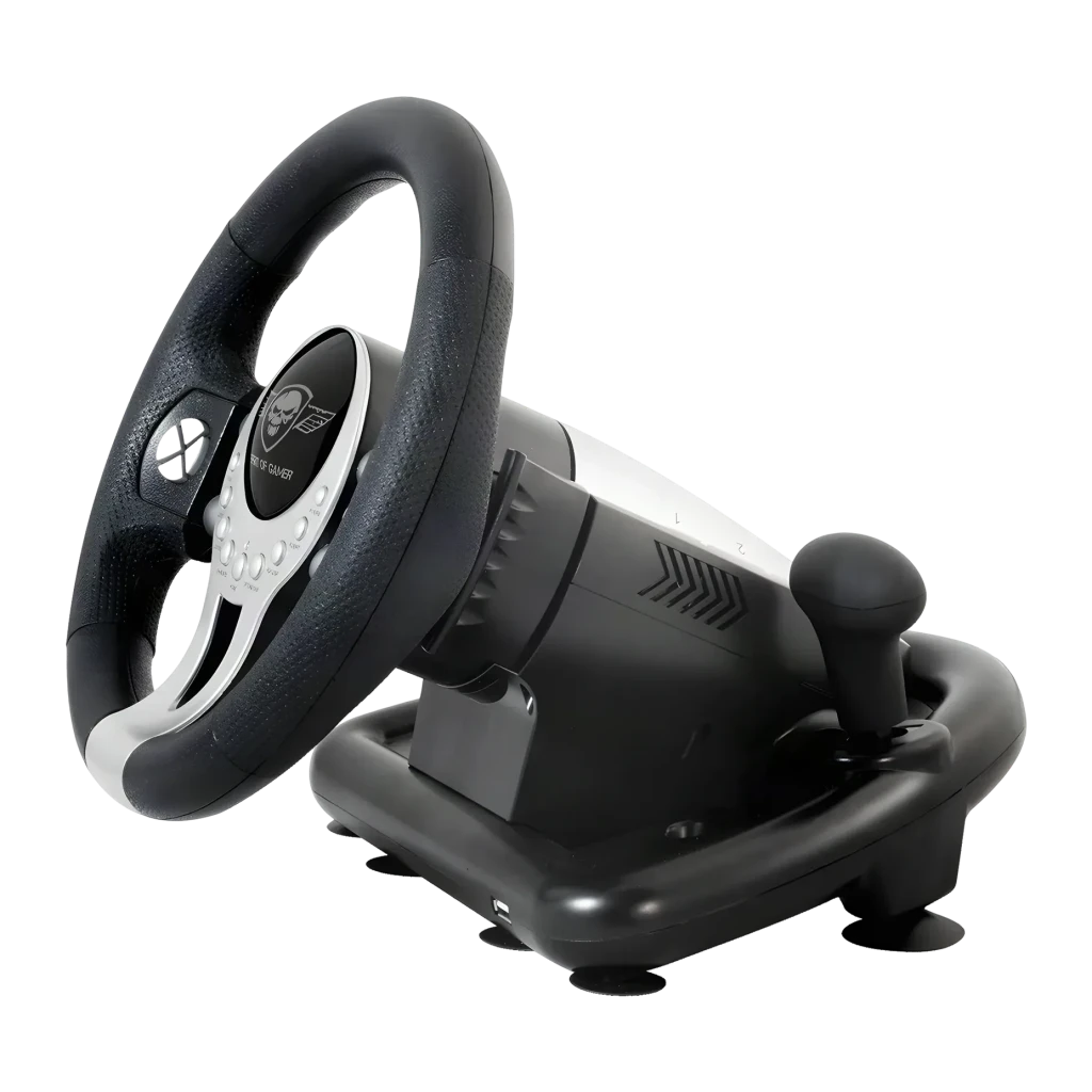 Volante gaming Spirit of Gamer Race Wheel Pro 2 PC/PS4/PS3/Xbox One Preto/Prata, detalhe: vista em ângulo com alavanca