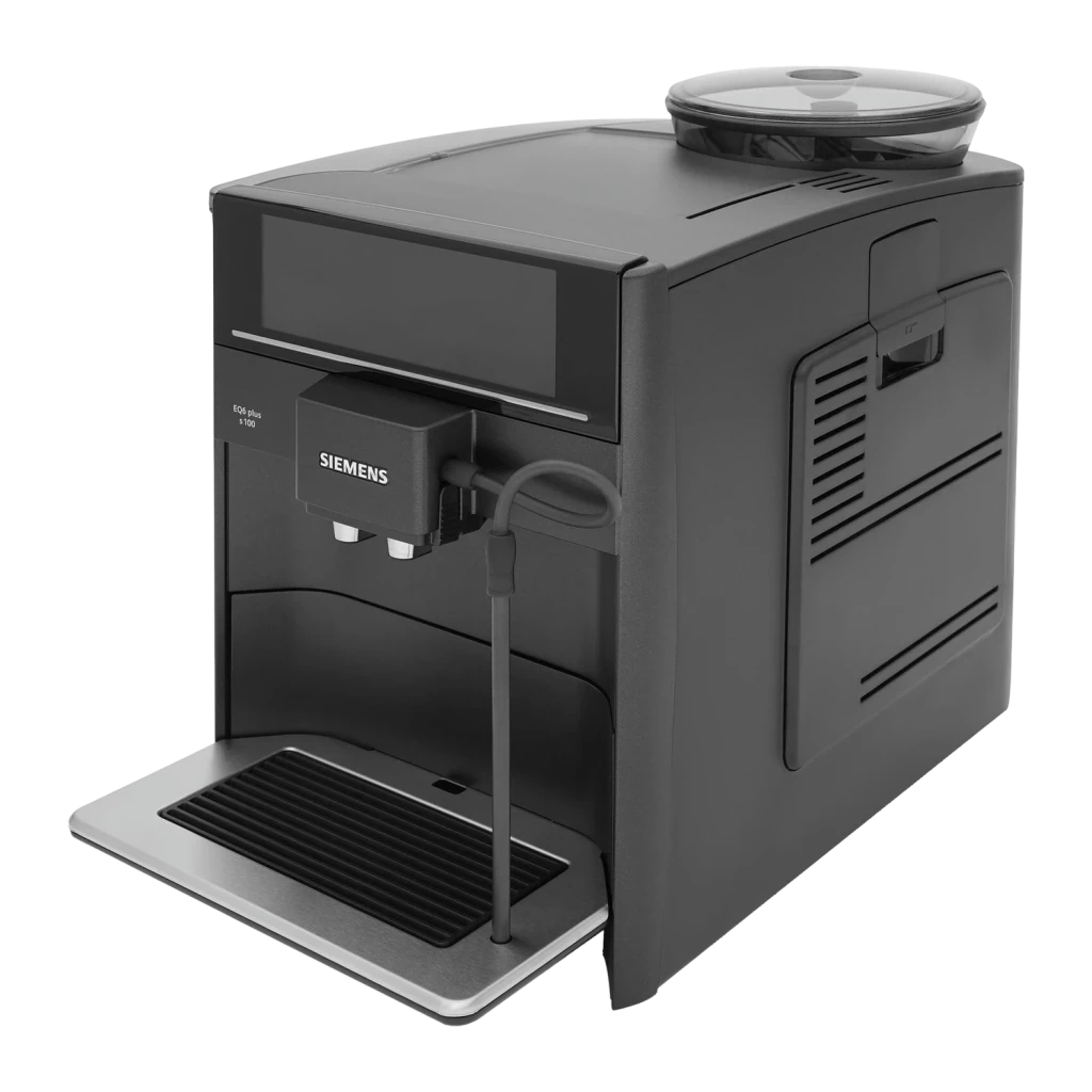 Cafetière Superautomatique Siemens EQ.6 Plus S100 Moulin Céramique 15bar 1,7L Noir, détail: vue en angle frontal-latéral