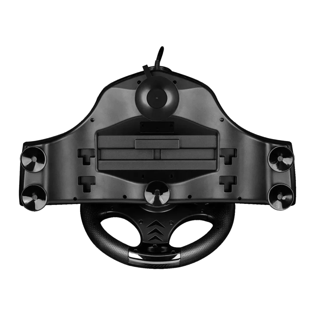 Volant de course Nitho Drive Pro V16 Force Feedback Noir, détail: face arrière avec ventouses, moteur et système de fixation