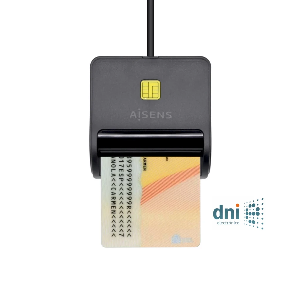 Lecteur de carte AISENS Intelligent DNIe USB 2.0 (ASCR-SN01-BK) Noir, en utilisation: DNIe inséré dans la fente, puce dorée